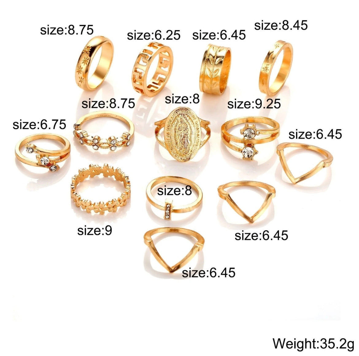 13 Piece Medallion Ring Set With Austrian Crystals 18K Gold Plated Ring ITALY Design