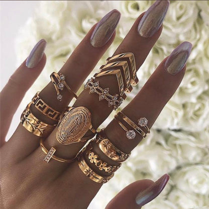 13 Piece Medallion Ring Set With Austrian Crystals 18K Gold Plated Ring ITALY Design