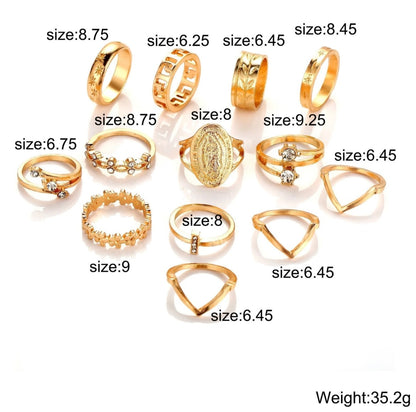 13 Piece Medallion Ring Set With Austrian Crystals 18K Gold Plated Ring ITALY Design